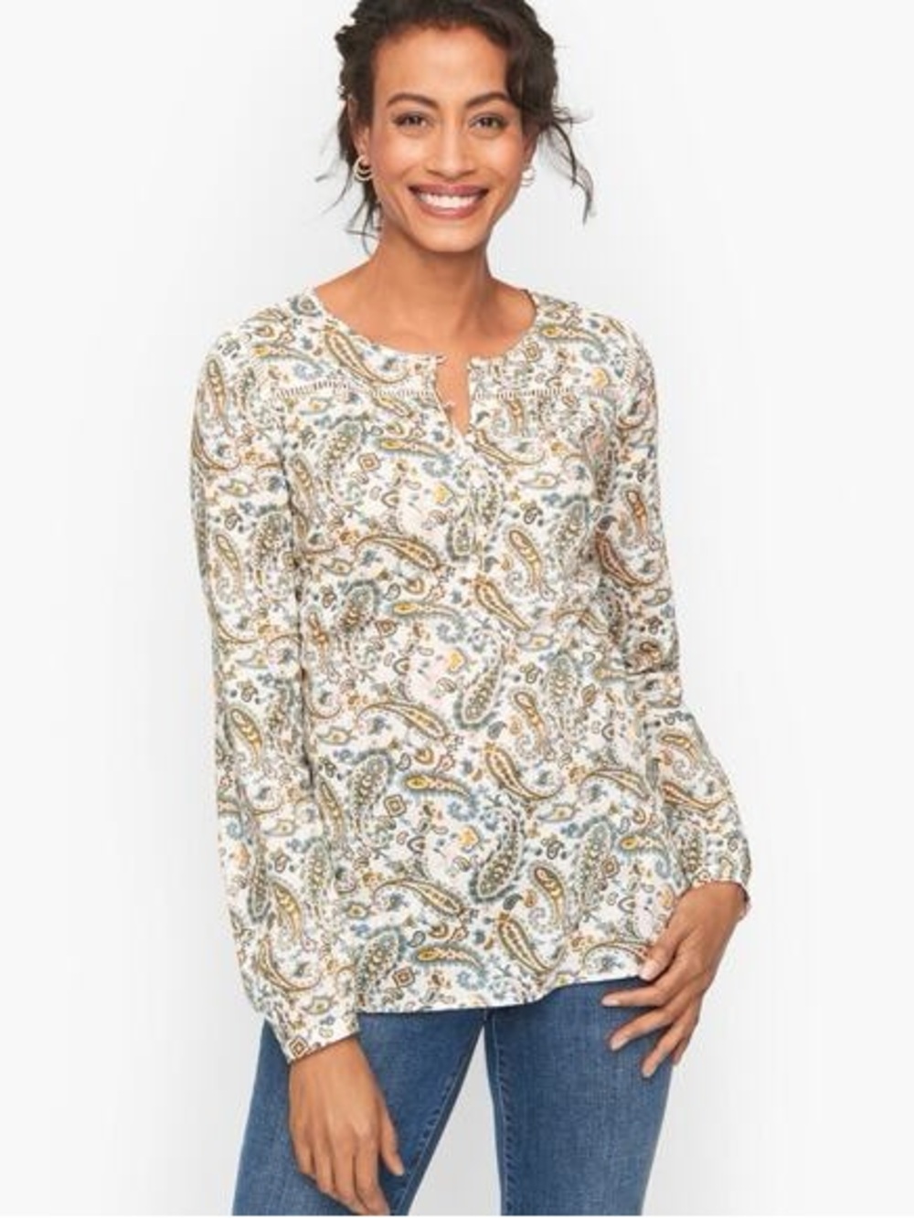 Talbot's 100% Cotton Lightweight Paisley Cottagecore Boho Peasant Style Blouse